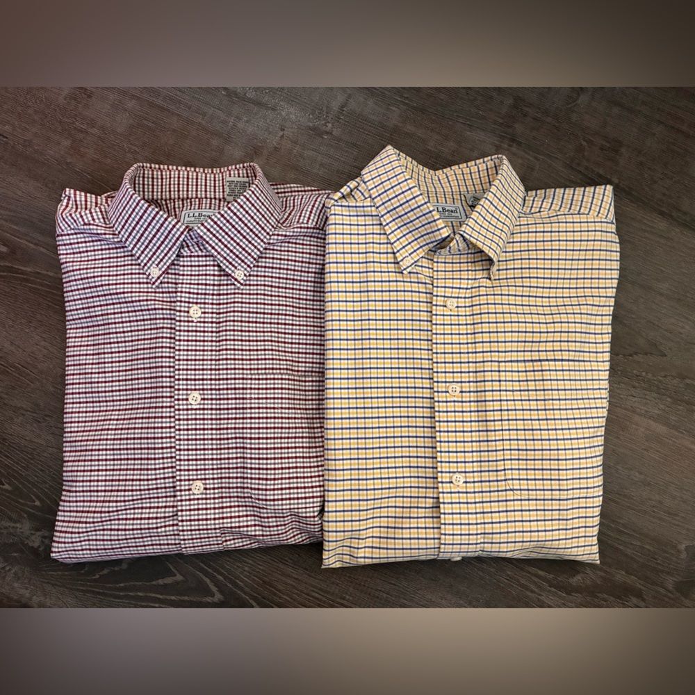 L.L. Bean Men's Red Yellow Checkered Button Causal Dress Shirts Bundle 16 1/2 35